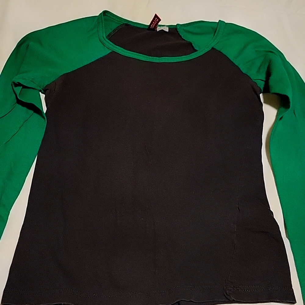 Long sleeve, black and green long sleeve T shirt/ top